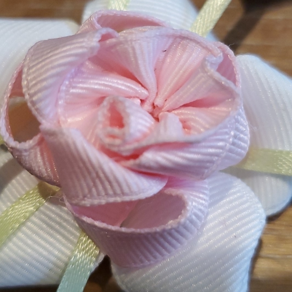 Pink Rose Hair Clips Set of 2 Boutique Flower Girl Hair Bows - Picture 4 of 6